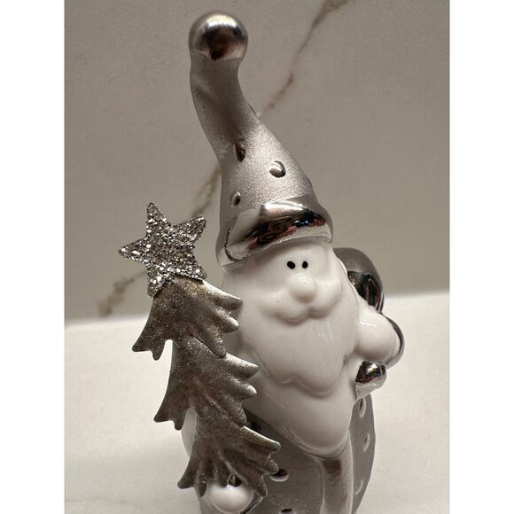 Vintage Pier 1 Christmas Figure Pere Noel Ceramic Santa with Tree Silver - Picture 2 of 7